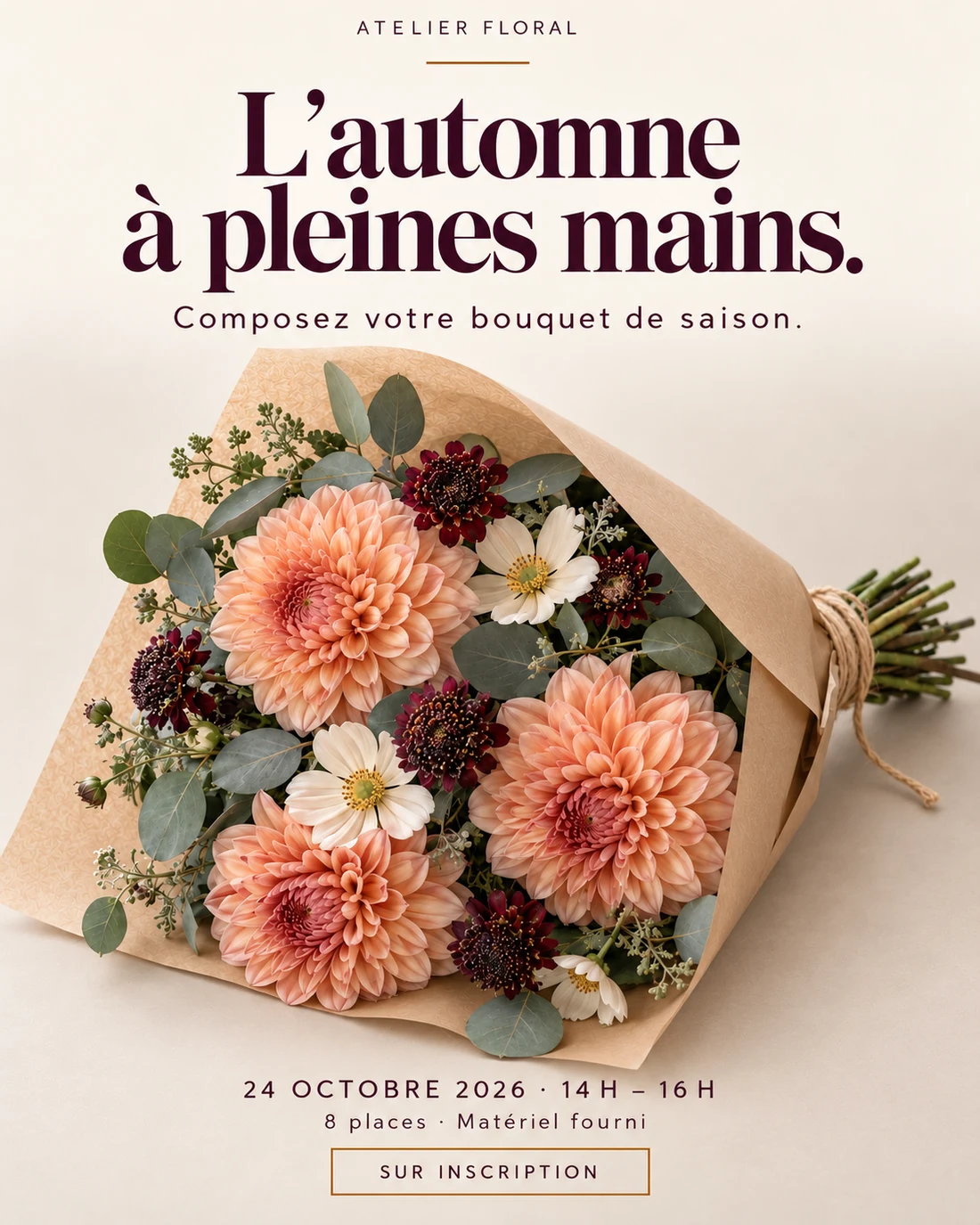 Affiche d’un atelier floral : L’automne à pleines mains