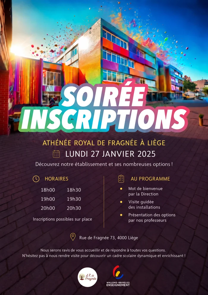 Affiche pour Athénée royal de Fragnée — École · Soirée d’inscriptions