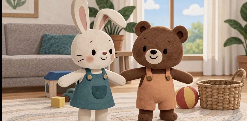Capture de la vidéo Tili et Moka : le lapin et l’ours dans leur salon.